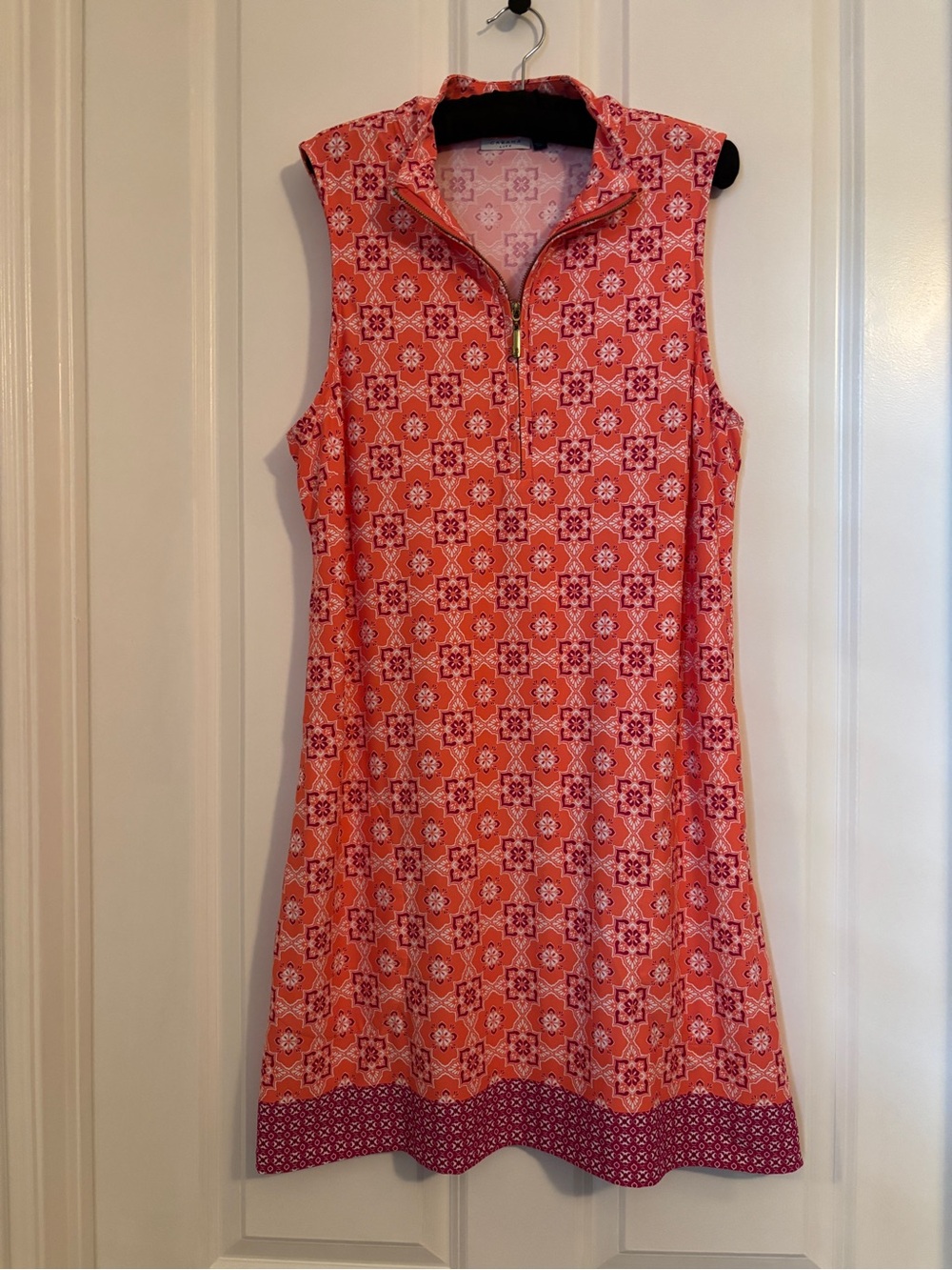 Cabana Life -  Orange and Pink Floral Geometric Zip Dress. Size L. Pockets!!